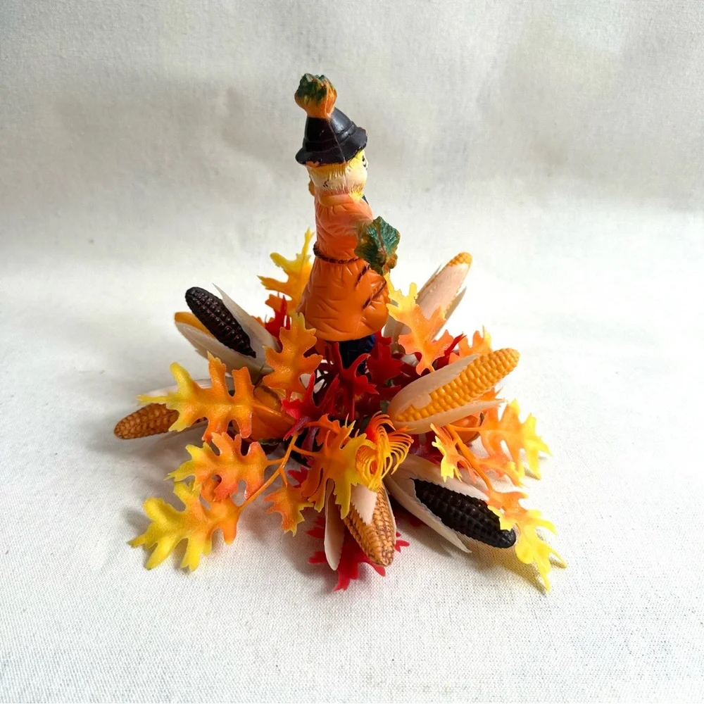 Vintage 1970s Florabelle Flowers scarecrow Fall foliage table centerpiece